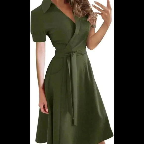 BCBGMAXAZRIA Size XS Wool Nylon Wrap Dress Stretch Green - Picture 1 of 11